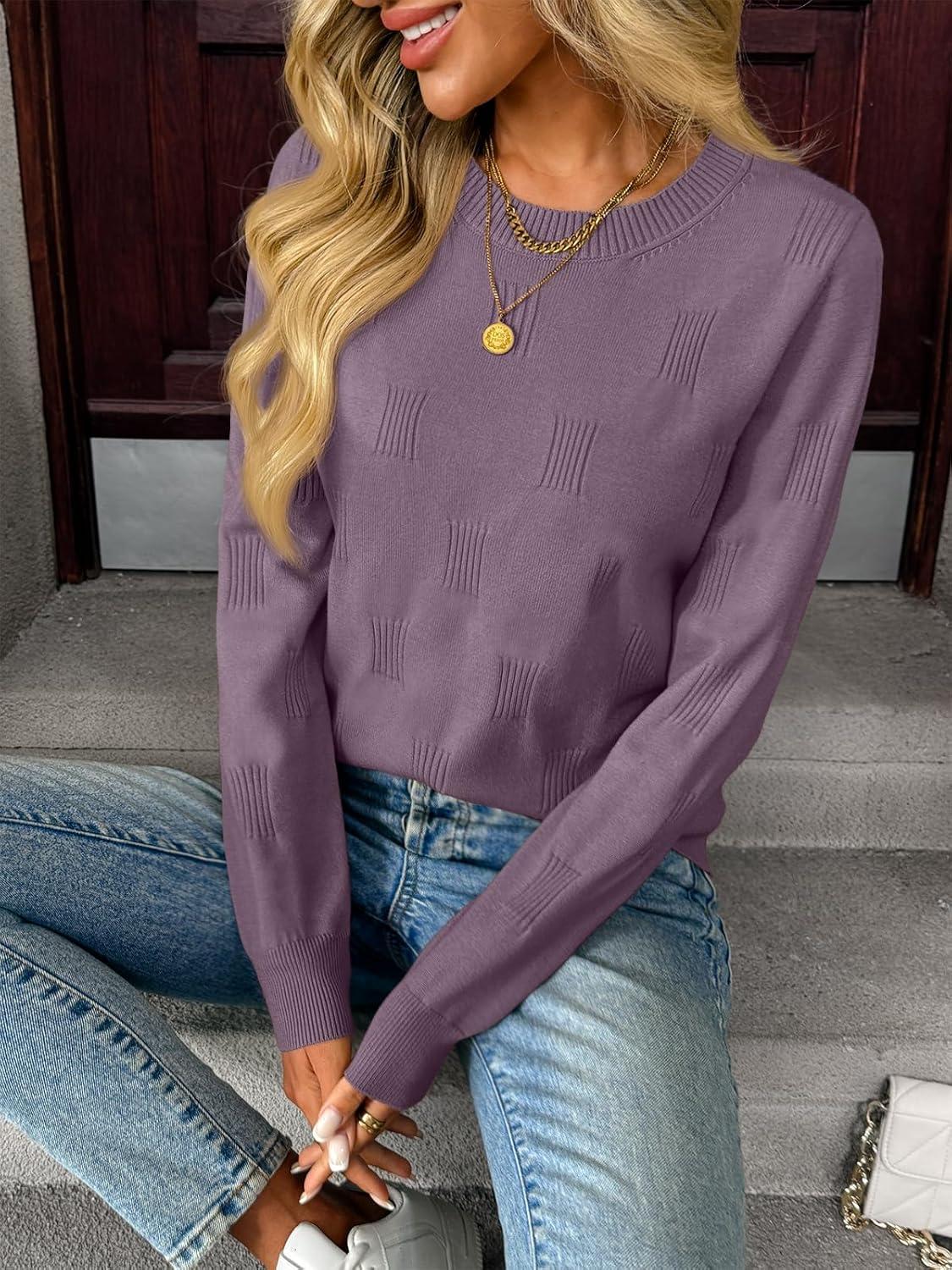 imageLILLUSORY Womens Sweaters Fall Fashion 2025 Lightweight Long Sleeve Knit Pullover Casual Trendy Tops Winter ClothesGrey Purple