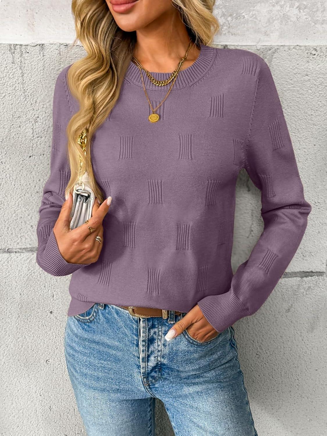 imageLILLUSORY Womens Sweaters Fall Fashion 2025 Lightweight Long Sleeve Knit Pullover Casual Trendy Tops Winter ClothesGrey Purple