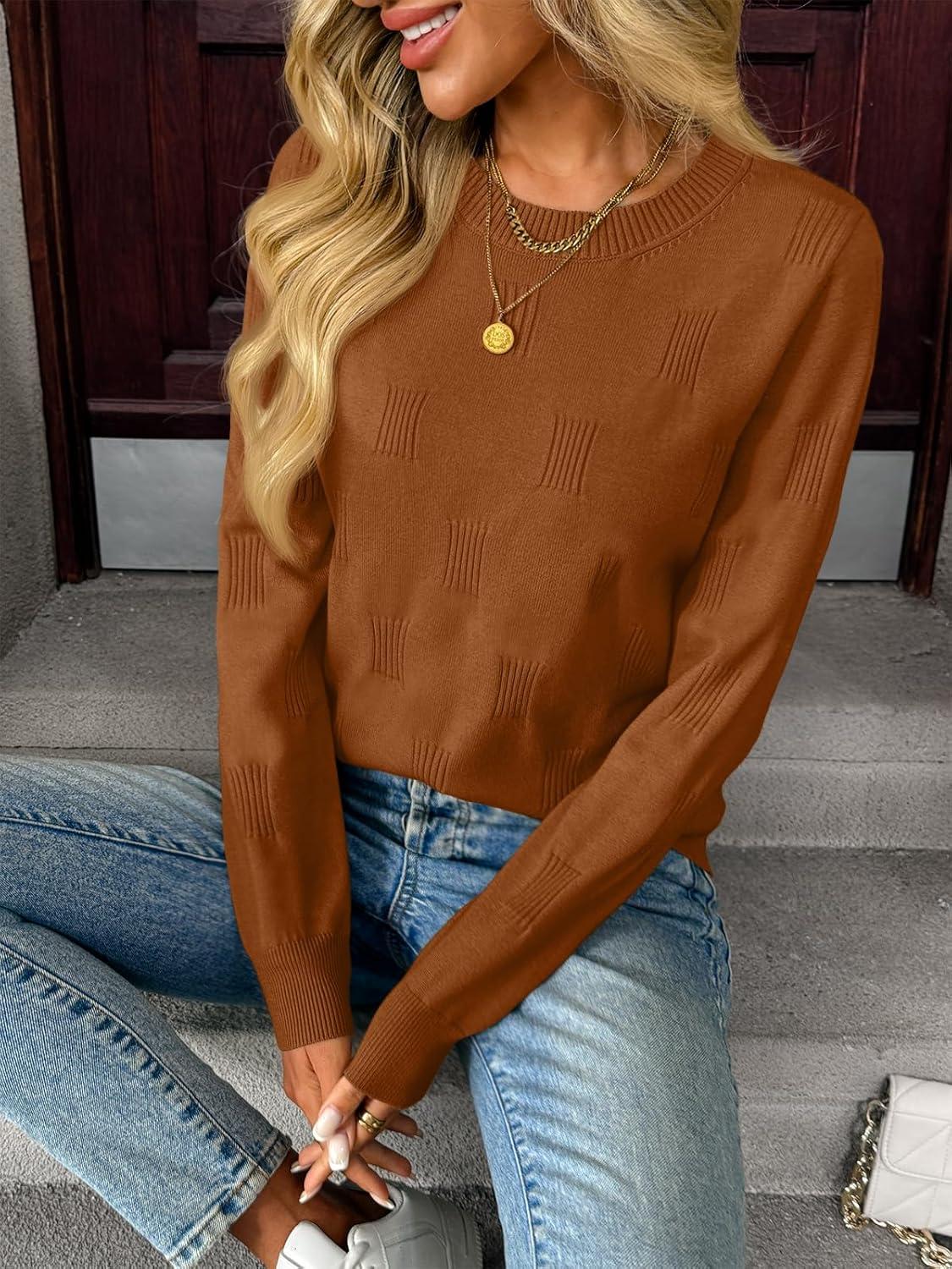 imageLILLUSORY Womens Sweaters Fall Fashion 2025 Lightweight Long Sleeve Knit Pullover Casual Trendy Tops Winter ClothesRust