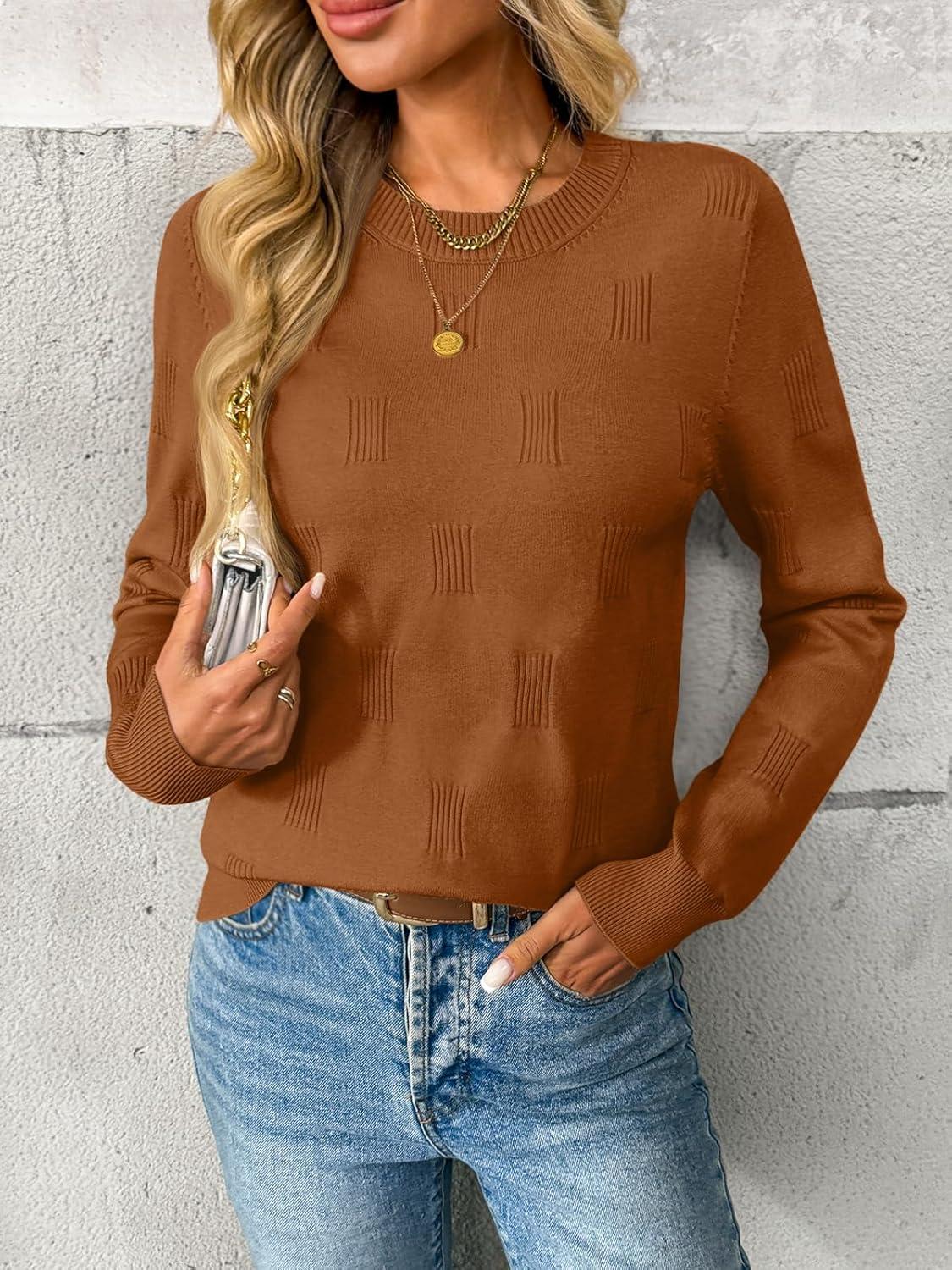 imageLILLUSORY Womens Sweaters Fall Fashion 2025 Lightweight Long Sleeve Knit Pullover Casual Trendy Tops Winter ClothesRust