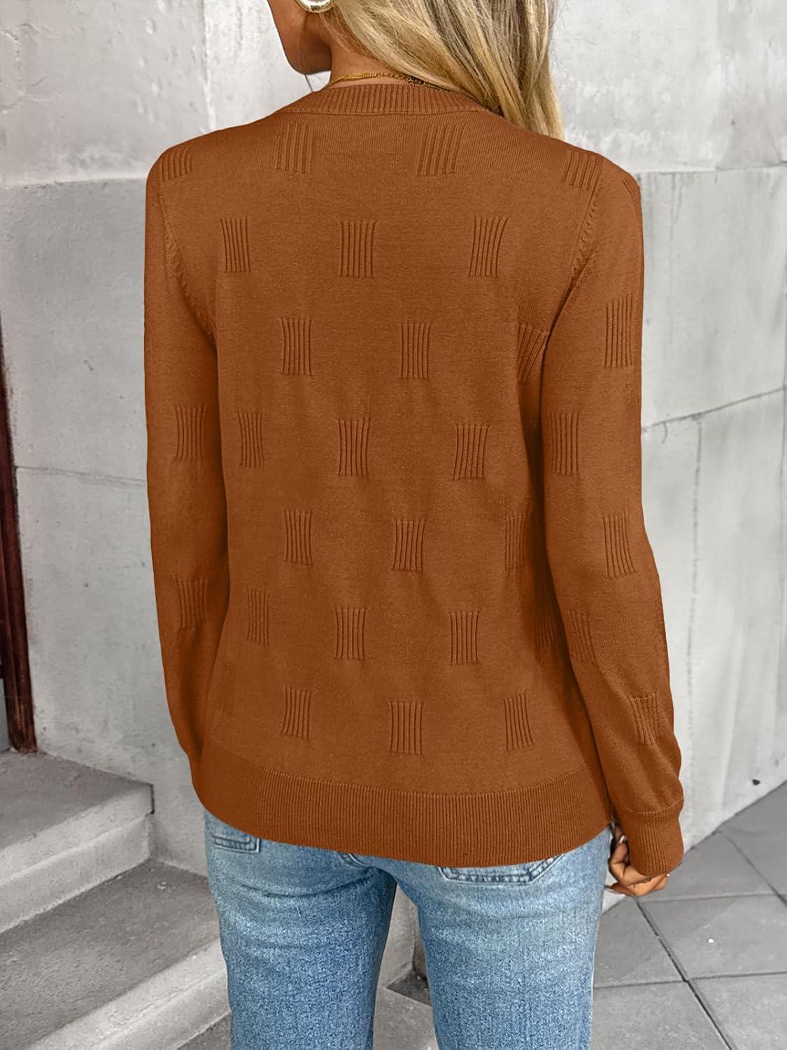 imageLILLUSORY Womens Sweaters Fall Fashion 2025 Lightweight Long Sleeve Knit Pullover Casual Trendy Tops Winter ClothesRust