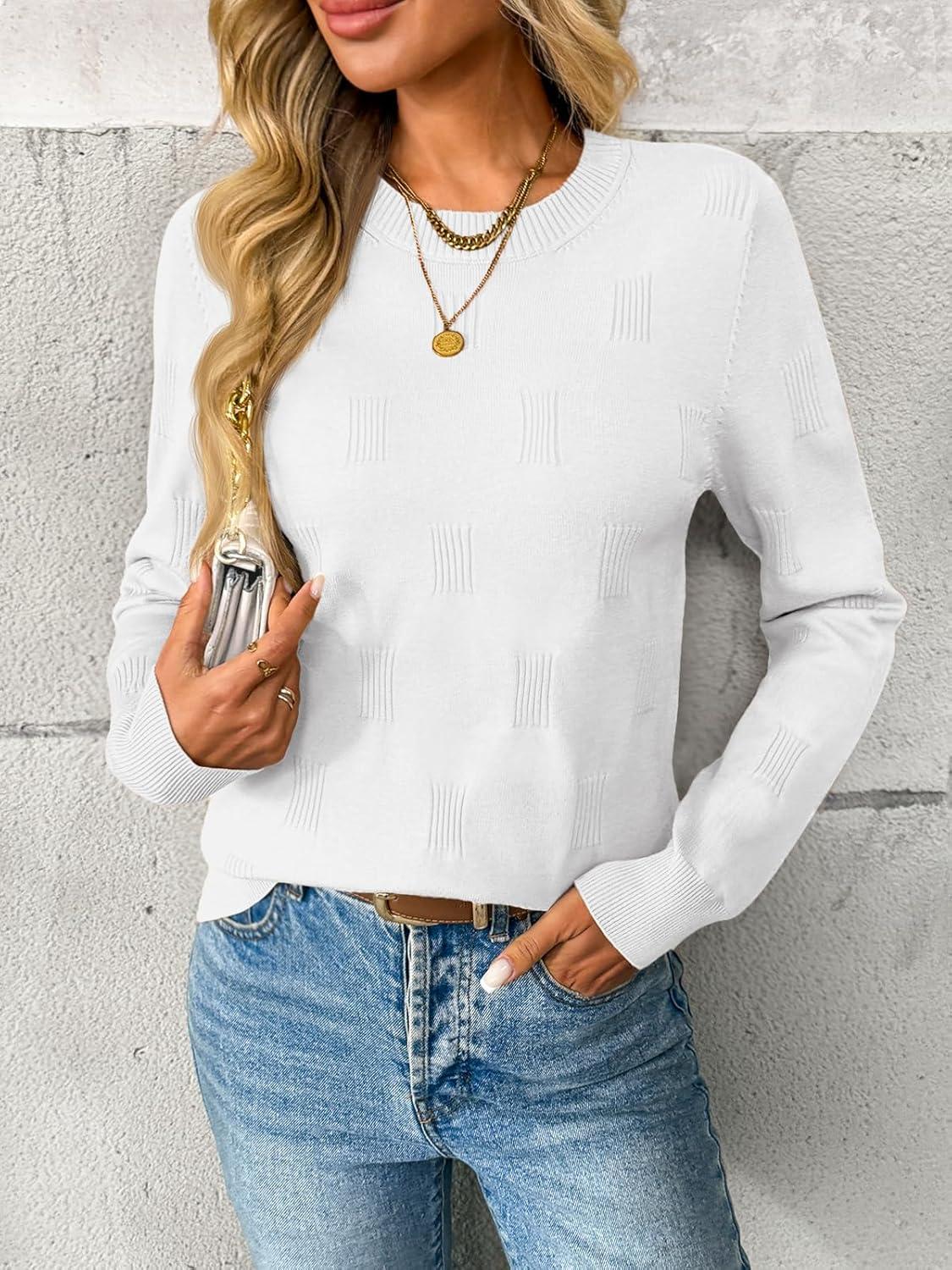 imageLILLUSORY Womens Sweaters Fall Fashion 2025 Lightweight Long Sleeve Knit Pullover Casual Trendy Tops Winter ClothesWhite