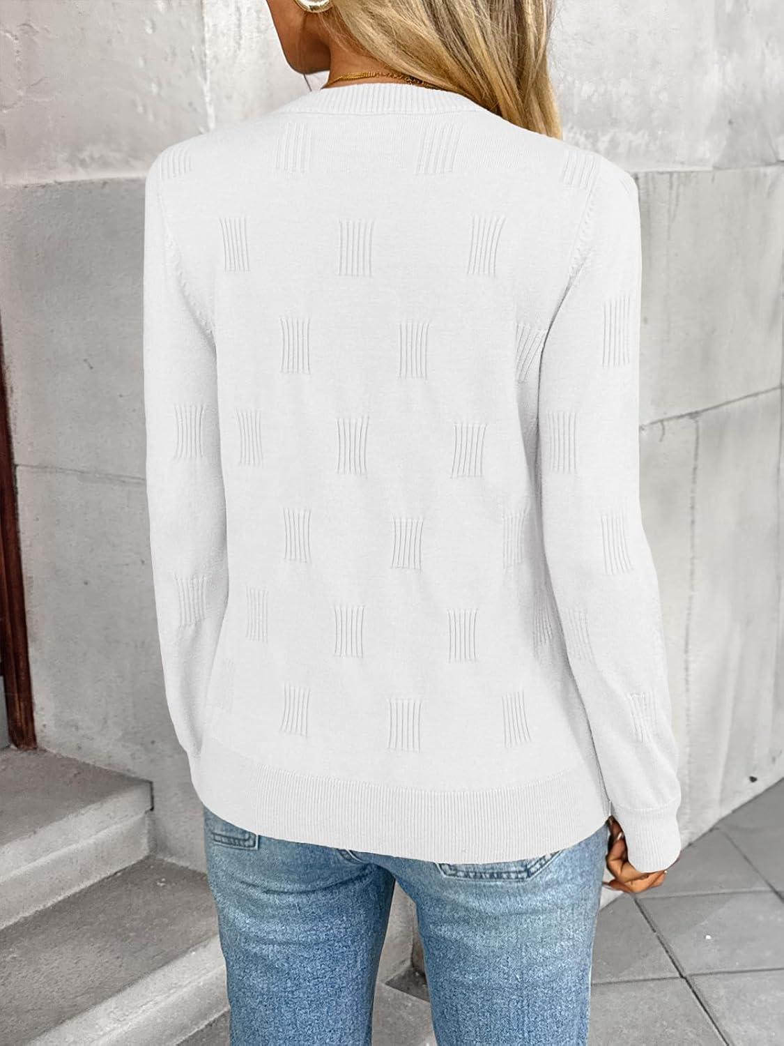 imageLILLUSORY Womens Sweaters Fall Fashion 2025 Lightweight Long Sleeve Knit Pullover Casual Trendy Tops Winter ClothesWhite