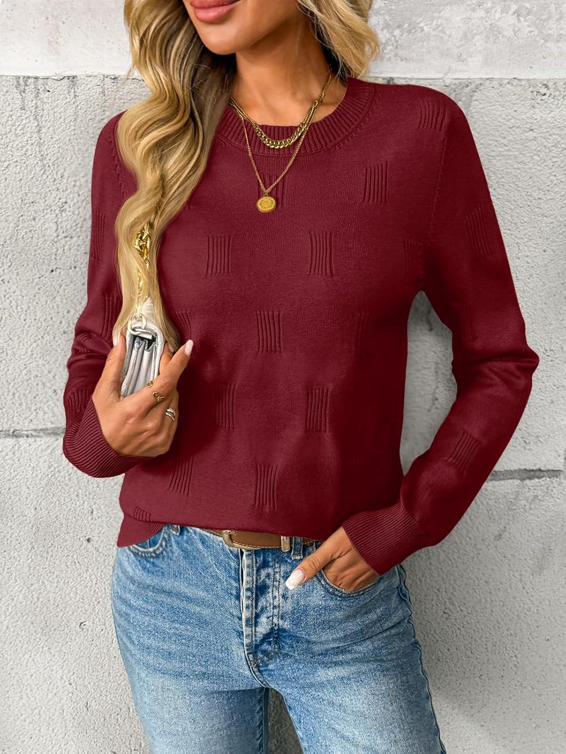 imageLILLUSORY Womens Sweaters Fall Fashion 2025 Lightweight Long Sleeve Knit Pullover Casual Trendy Tops Winter ClothesWine Red