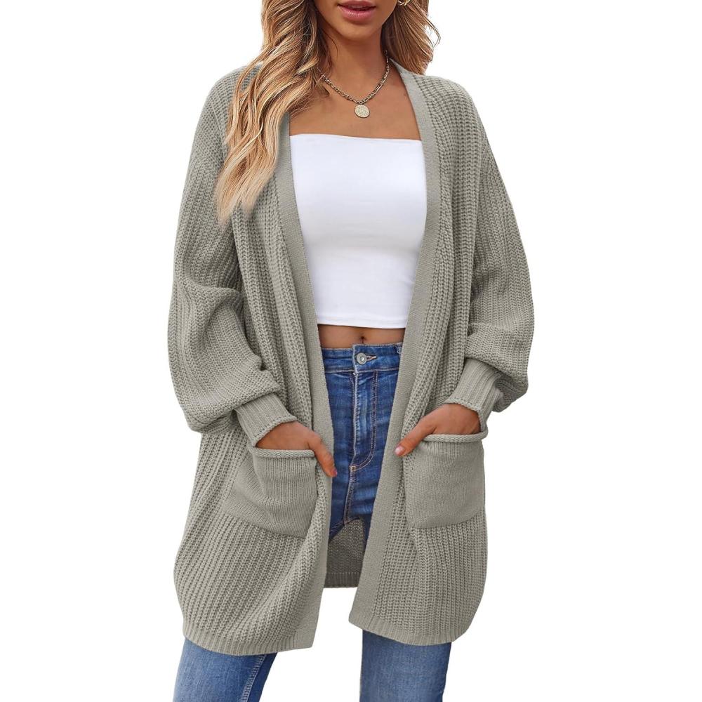 imageLILLUSORY Long Oversized Cardigans Sweaters for Women Open Front Knit Fall with Pockets 2025 Outfits FashionGrey