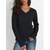 imageLILLUSORY Womens Cable Knit V Neck Lightweight Soft Pullover SweatersBlack