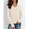 imageLILLUSORY Womens Cable Knit V Neck Lightweight Soft Pullover SweatersCream