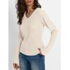 imageLILLUSORY Womens Cable Knit V Neck Lightweight Soft Pullover SweatersCream