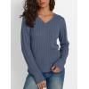 imageLILLUSORY Womens Cable Knit V Neck Lightweight Soft Pullover SweatersDusty Blue