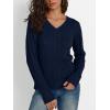 imageLILLUSORY Womens Cable Knit V Neck Lightweight Soft Pullover SweatersNavy Blue
