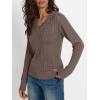 imageLILLUSORY Womens Cable Knit V Neck Lightweight Soft Pullover SweatersNutmeg