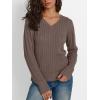 imageLILLUSORY Womens Cable Knit V Neck Lightweight Soft Pullover SweatersNutmeg