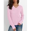 imageLILLUSORY Womens Cable Knit V Neck Lightweight Soft Pullover SweatersPink