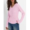imageLILLUSORY Womens Cable Knit V Neck Lightweight Soft Pullover SweatersPink