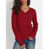 imageLILLUSORY Womens Cable Knit V Neck Lightweight Soft Pullover SweatersRed