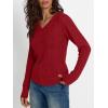 imageLILLUSORY Womens Cable Knit V Neck Lightweight Soft Pullover SweatersRed