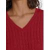 imageLILLUSORY Womens Cable Knit V Neck Lightweight Soft Pullover SweatersRed