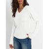 imageLILLUSORY Womens Cable Knit V Neck Lightweight Soft Pullover SweatersWhite