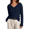 imageLILLUSORY Womens Cable Knit V Neck Lightweight Soft Pullover SweatersNavy Blue