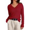 imageLILLUSORY Womens Cable Knit V Neck Lightweight Soft Pullover SweatersRed