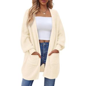 imageLILLUSORY Long Oversized Cardigans Sweaters for Women Open Front Knit Fall with Pockets 2025 Outfits FashionApricot