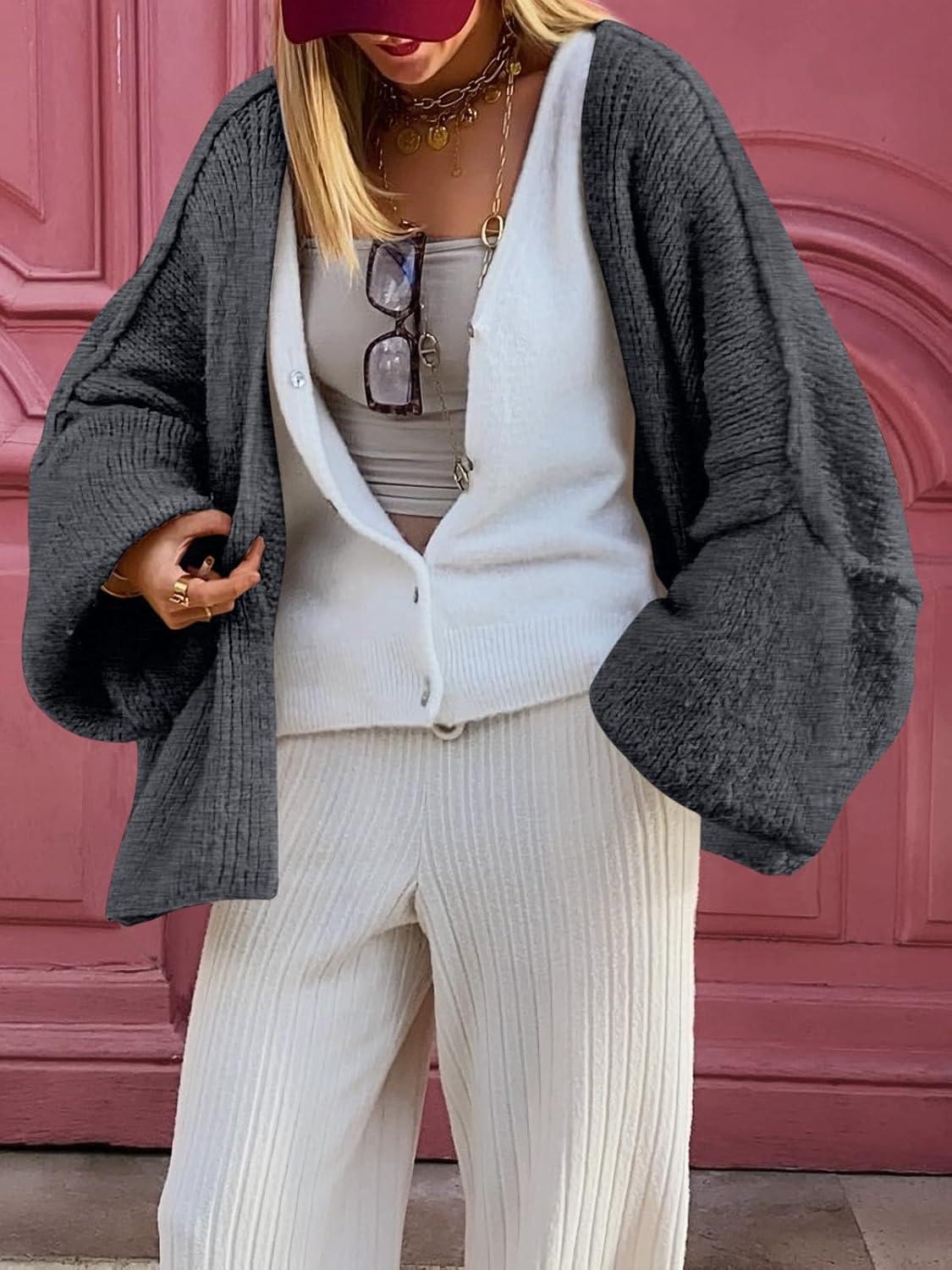 imageLILLUSORY Chunky Cardigan Sweaters for Women Oversized Long Trendy Early Fall Outfits Fashion Cozy 2025 Winter ClothingDark Grey