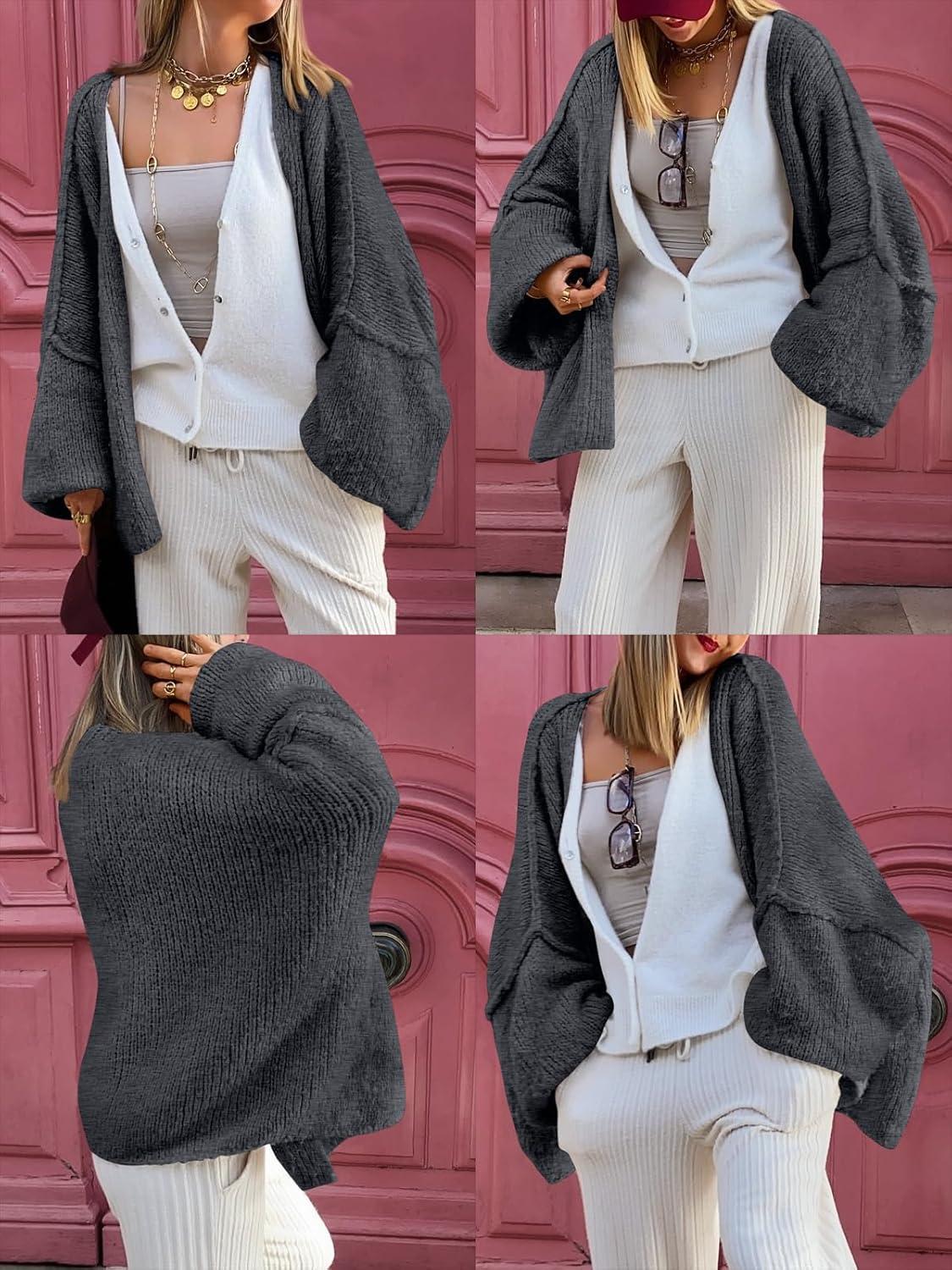 imageLILLUSORY Chunky Cardigan Sweaters for Women Oversized Long Trendy Early Fall Outfits Fashion Cozy 2025 Winter ClothingDark Grey