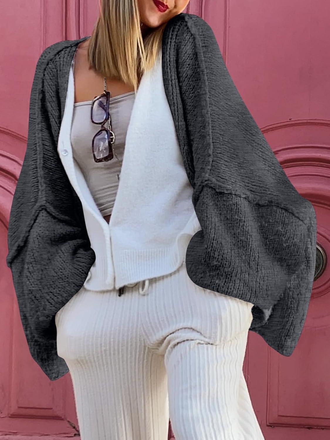 imageLILLUSORY Chunky Cardigan Sweaters for Women Oversized Long Trendy Early Fall Outfits Fashion Cozy 2025 Winter ClothingDark Grey