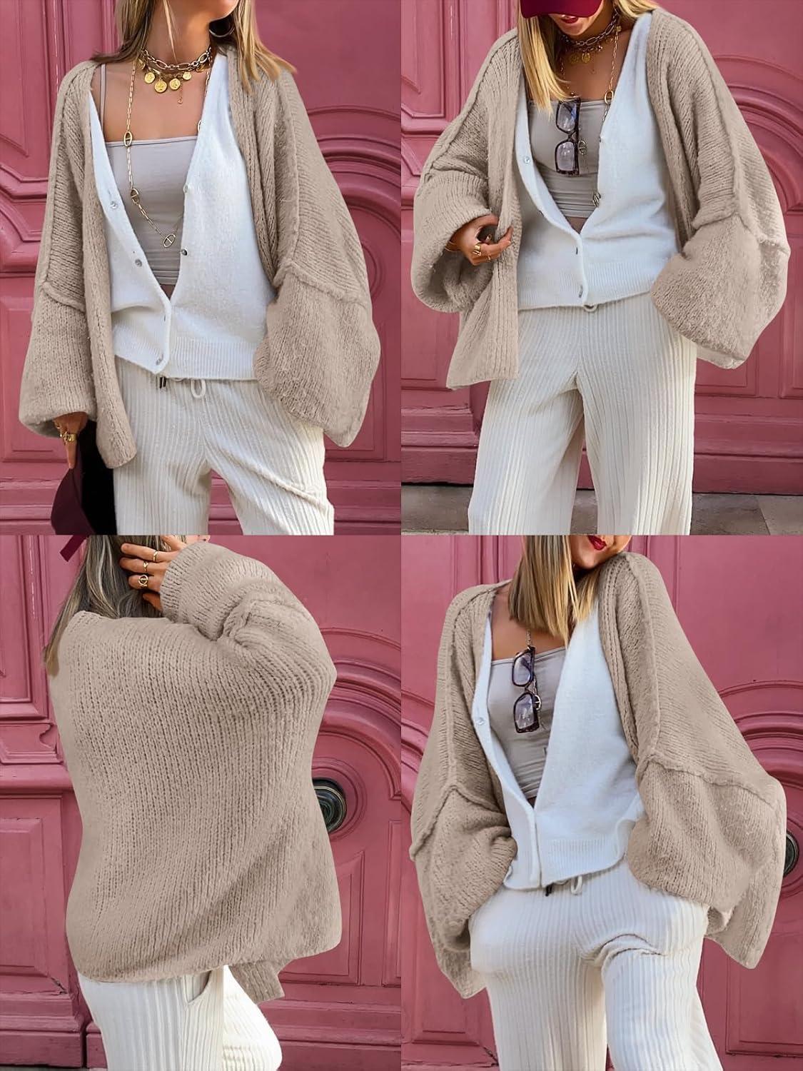 imageLILLUSORY Chunky Cardigan Sweaters for Women Oversized Long Trendy Early Fall Outfits Fashion Cozy 2025 Winter ClothingGrey Beige