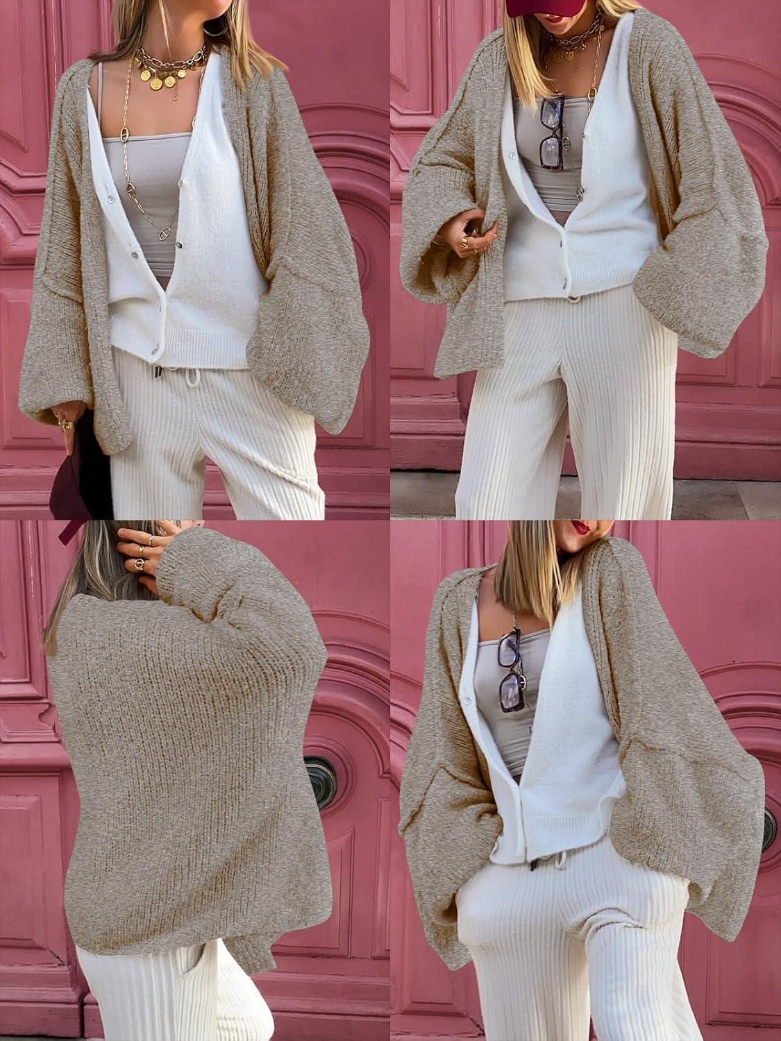 imageLILLUSORY Chunky Cardigan Sweaters for Women Oversized Long Trendy Early Fall Outfits Fashion Cozy 2025 Winter ClothingTaupe