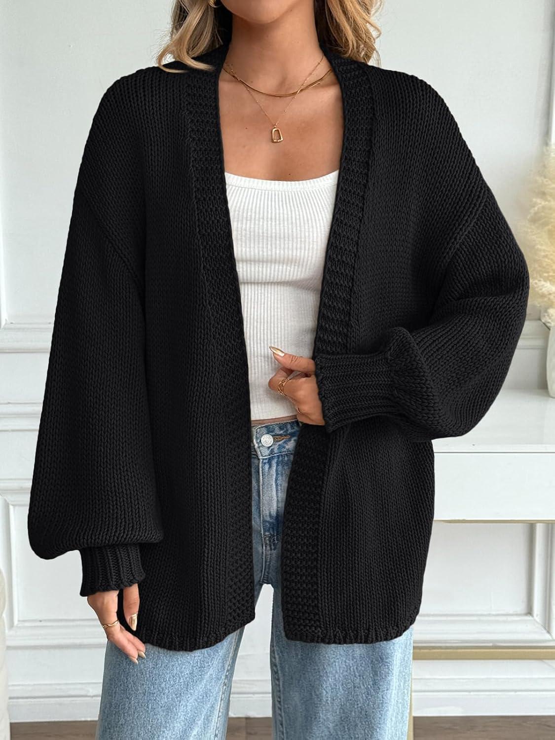 imageLILLUSORY Women Cardigan Sweater Oversized Chunky Outifits 2025 Fall Fashion Long Sleeve Trendy Clothes Knit Open Front CoatsBlack