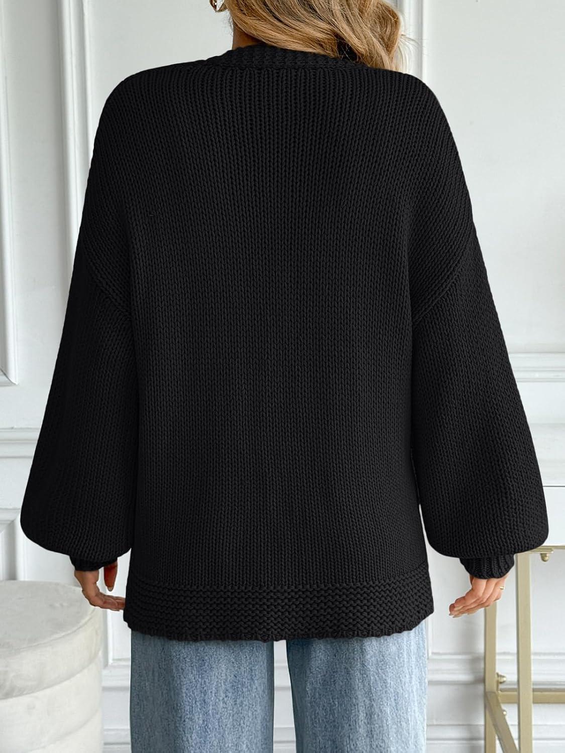 imageLILLUSORY Women Cardigan Sweater Oversized Chunky Outifits 2025 Fall Fashion Long Sleeve Trendy Clothes Knit Open Front CoatsBlack