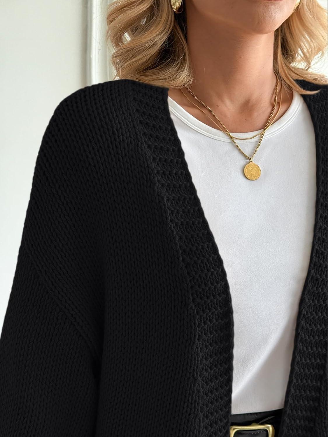 imageLILLUSORY Women Cardigan Sweater Oversized Chunky Outifits 2025 Fall Fashion Long Sleeve Trendy Clothes Knit Open Front CoatsBlack