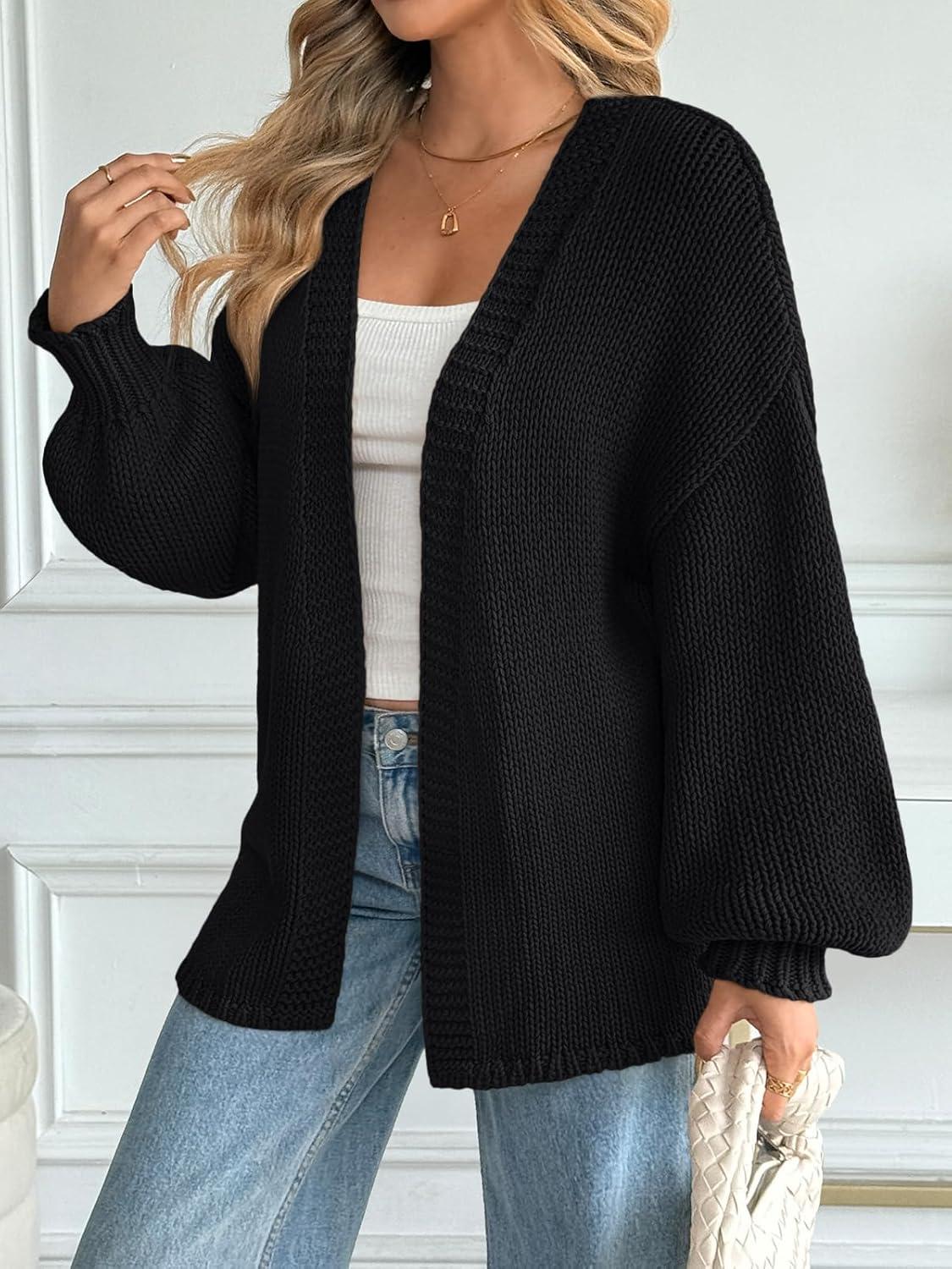 imageLILLUSORY Women Cardigan Sweater Oversized Chunky Outifits 2025 Fall Fashion Long Sleeve Trendy Clothes Knit Open Front CoatsBlack