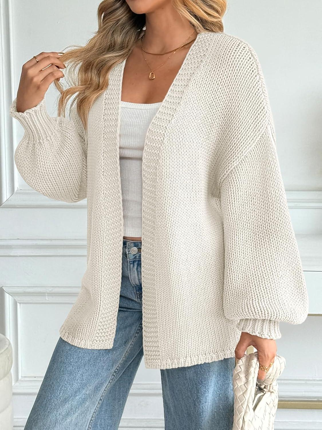 imageLILLUSORY Women Cardigan Sweater Oversized Chunky Outifits 2025 Fall Fashion Long Sleeve Trendy Clothes Knit Open Front CoatsWhite