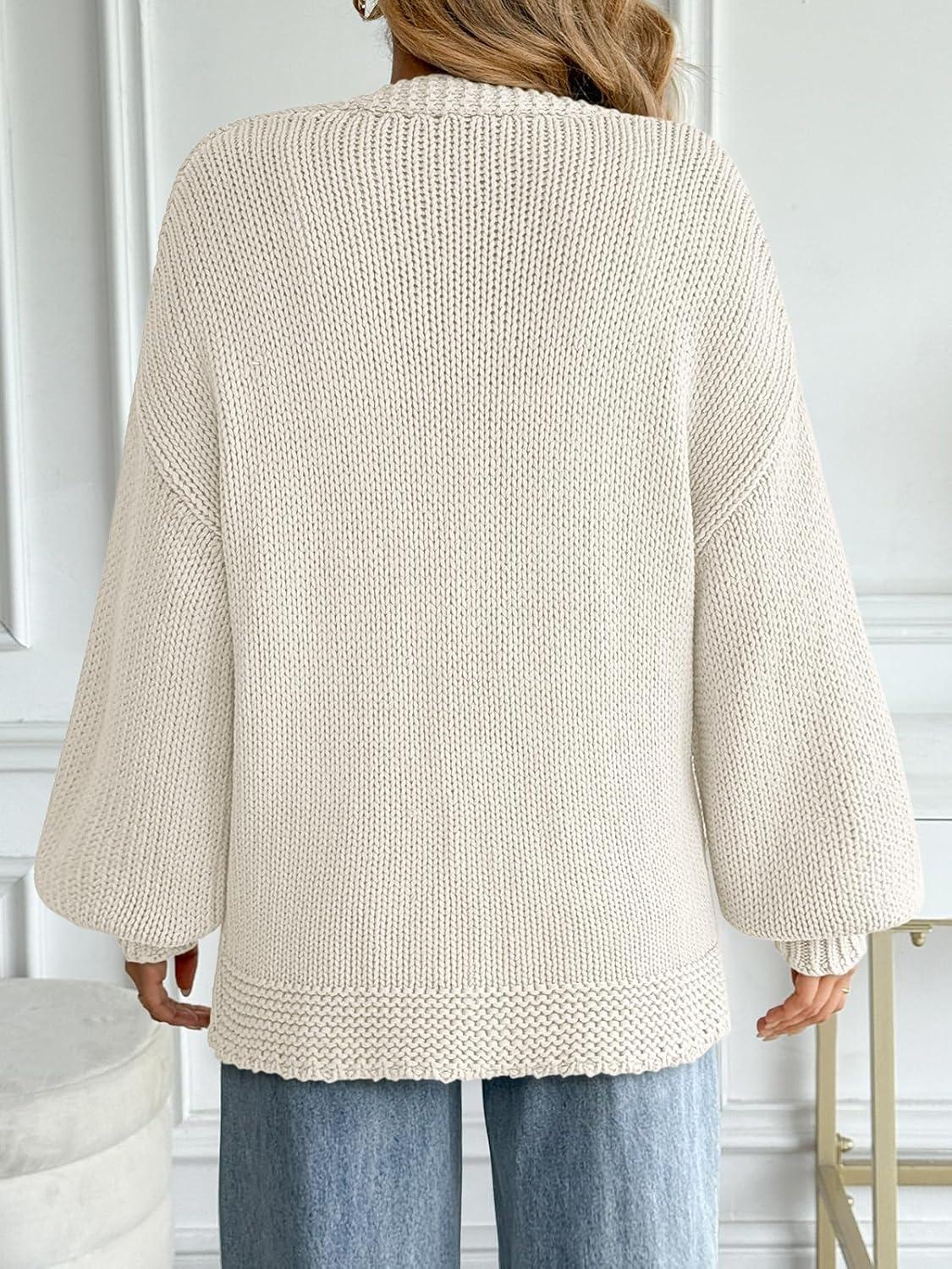 imageLILLUSORY Women Cardigan Sweater Oversized Chunky Outifits 2025 Fall Fashion Long Sleeve Trendy Clothes Knit Open Front CoatsWhite