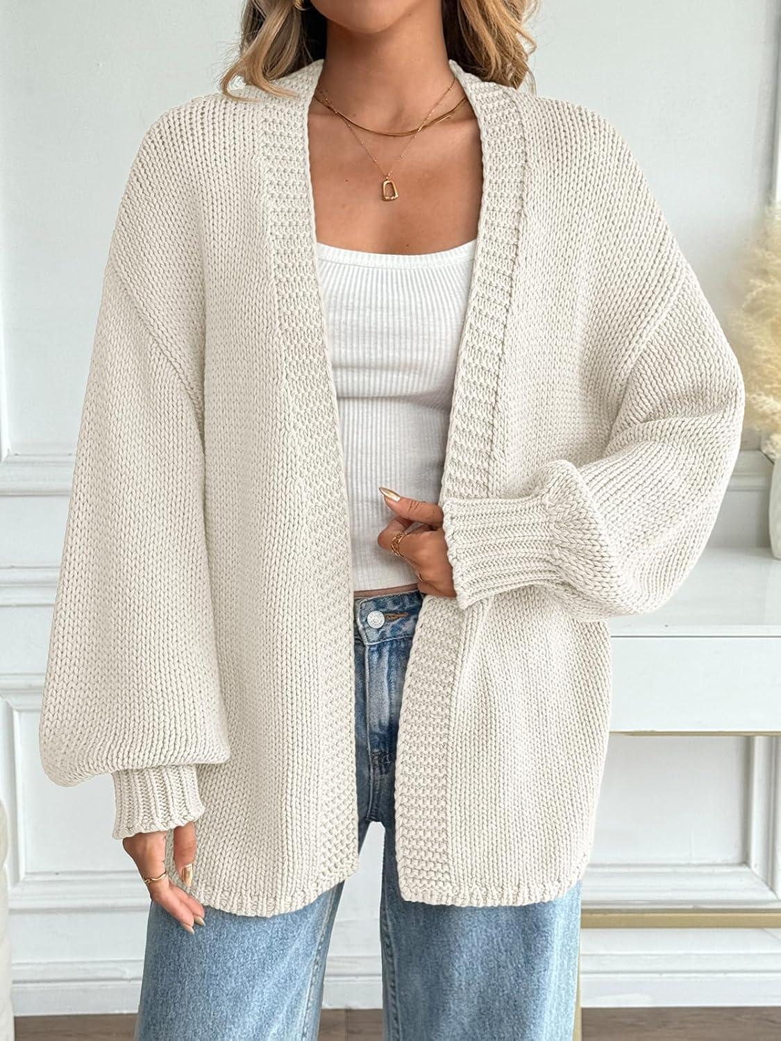imageLILLUSORY Women Cardigan Sweater Oversized Chunky Outifits 2025 Fall Fashion Long Sleeve Trendy Clothes Knit Open Front CoatsWhite