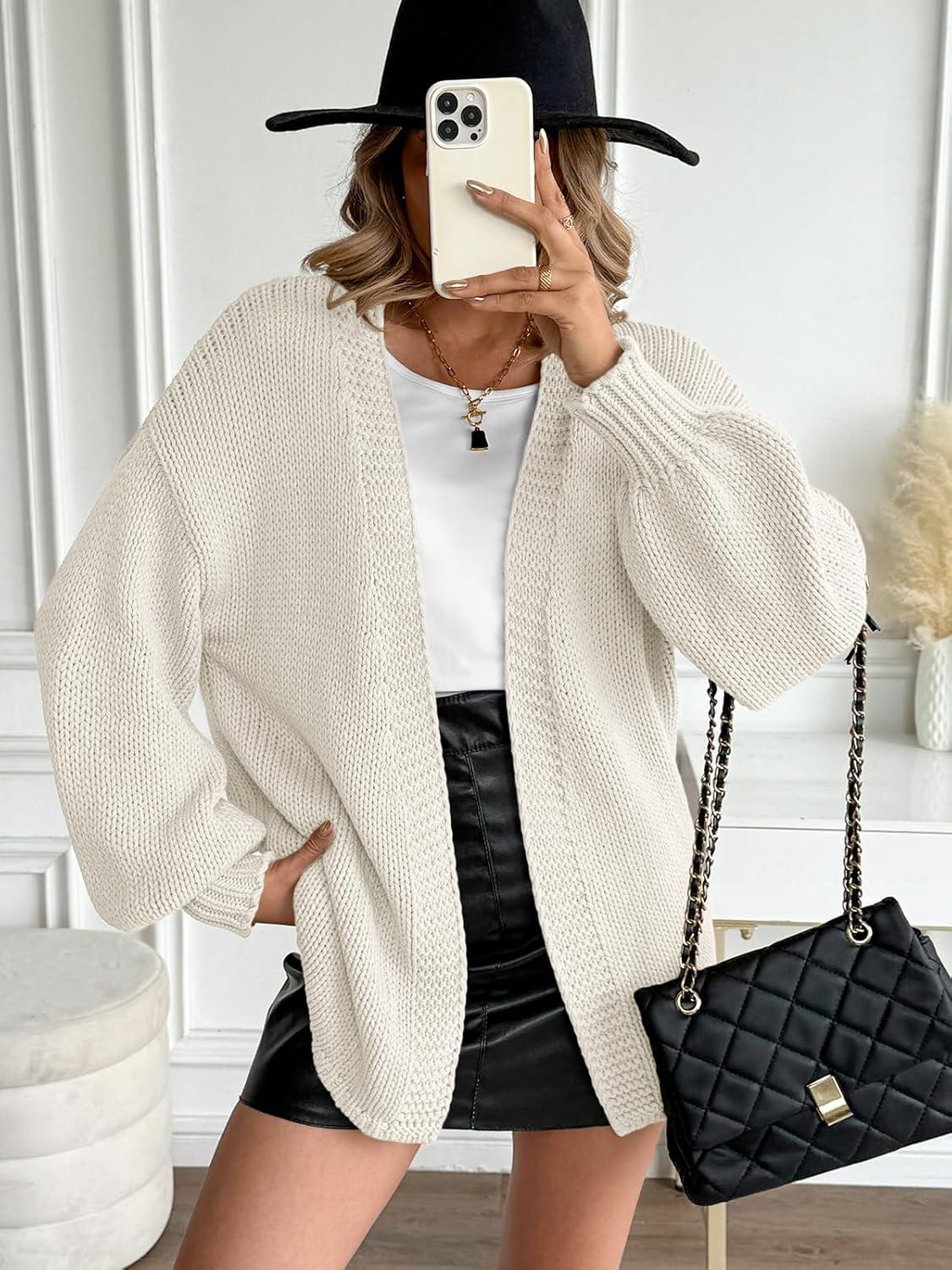 imageLILLUSORY Women Cardigan Sweater Oversized Chunky Outifits 2025 Fall Fashion Long Sleeve Trendy Clothes Knit Open Front CoatsWhite