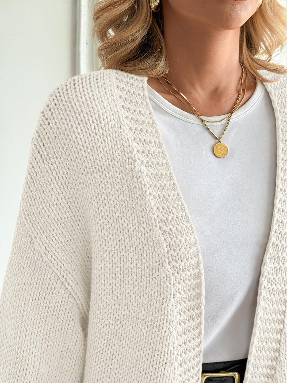 imageLILLUSORY Women Cardigan Sweater Oversized Chunky Outifits 2025 Fall Fashion Long Sleeve Trendy Clothes Knit Open Front CoatsWhite