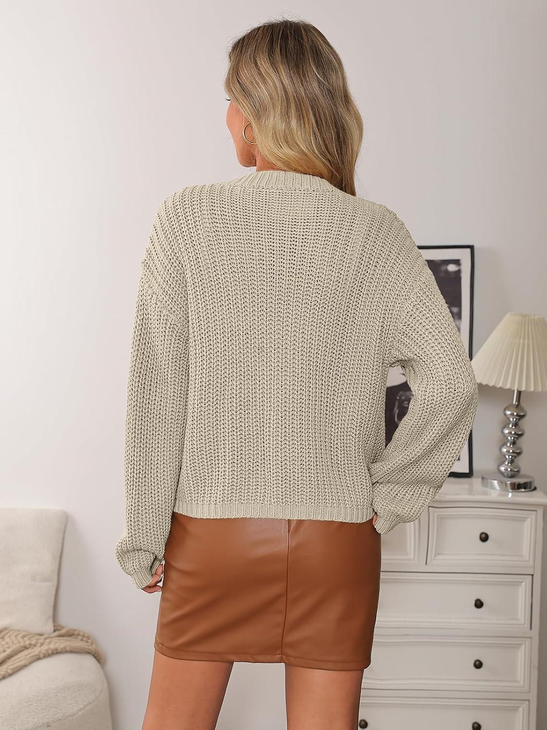 imageLILLUSORY Women Chunky Cropped Cardigan Sweater Fall Oversized Cable Knit Crochet Outfit 2025 Trendy Clothes Cozy Winter CoatBeige