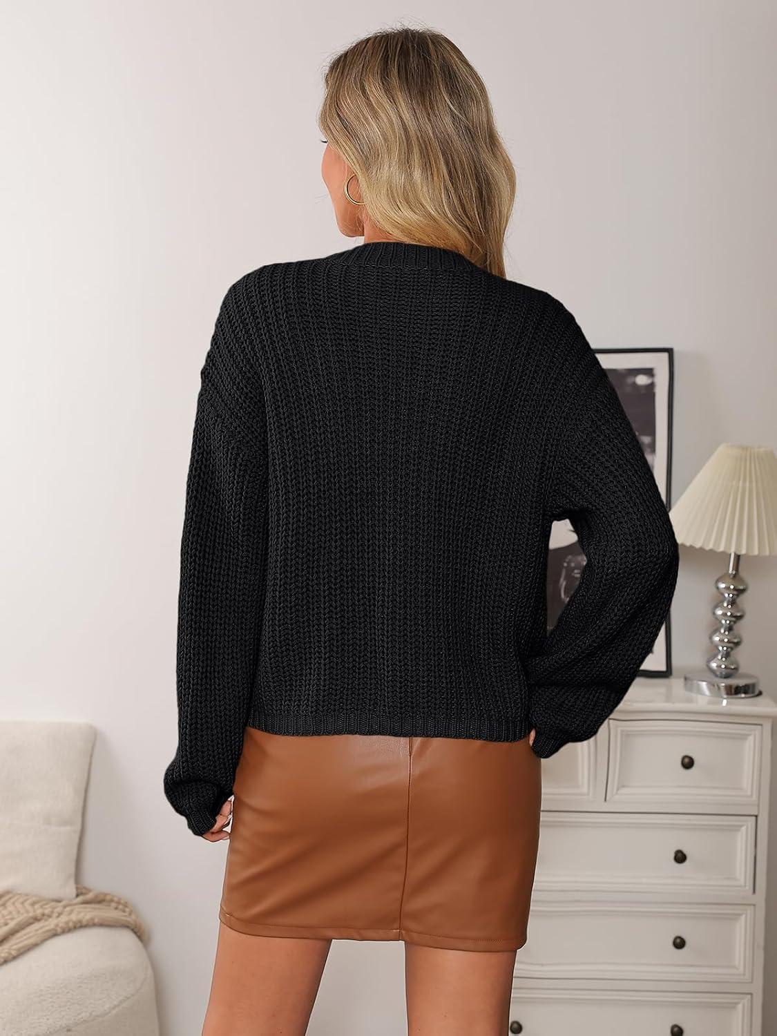 imageLILLUSORY Women Chunky Cropped Cardigan Sweater Fall Oversized Cable Knit Crochet Outfit 2025 Trendy Clothes Cozy Winter CoatBlack