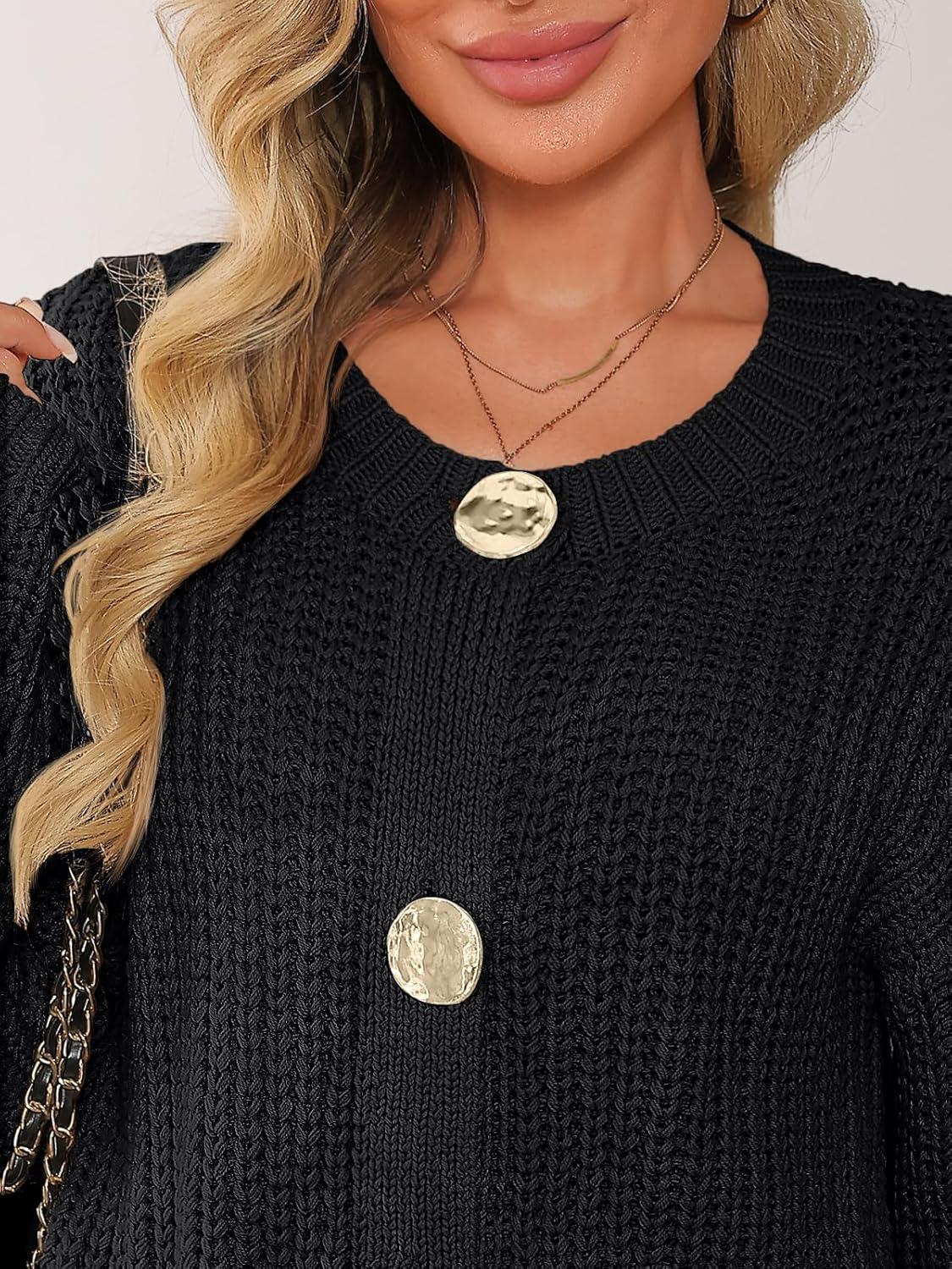 imageLILLUSORY Women Chunky Cropped Cardigan Sweater Fall Oversized Cable Knit Crochet Outfit 2025 Trendy Clothes Cozy Winter CoatBlack