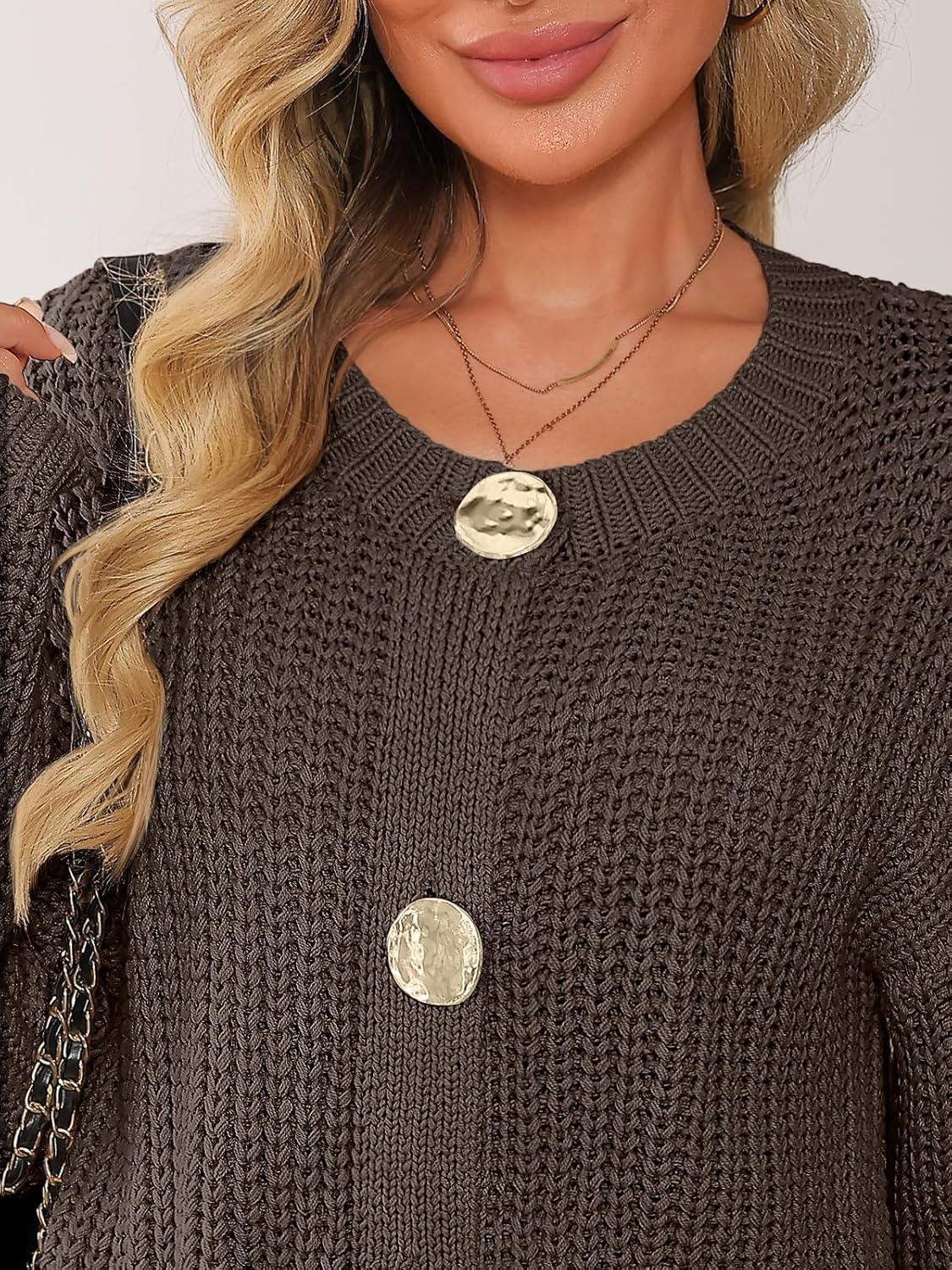 imageLILLUSORY Women Chunky Cropped Cardigan Sweater Fall Oversized Cable Knit Crochet Outfit 2025 Trendy Clothes Cozy Winter CoatBrown