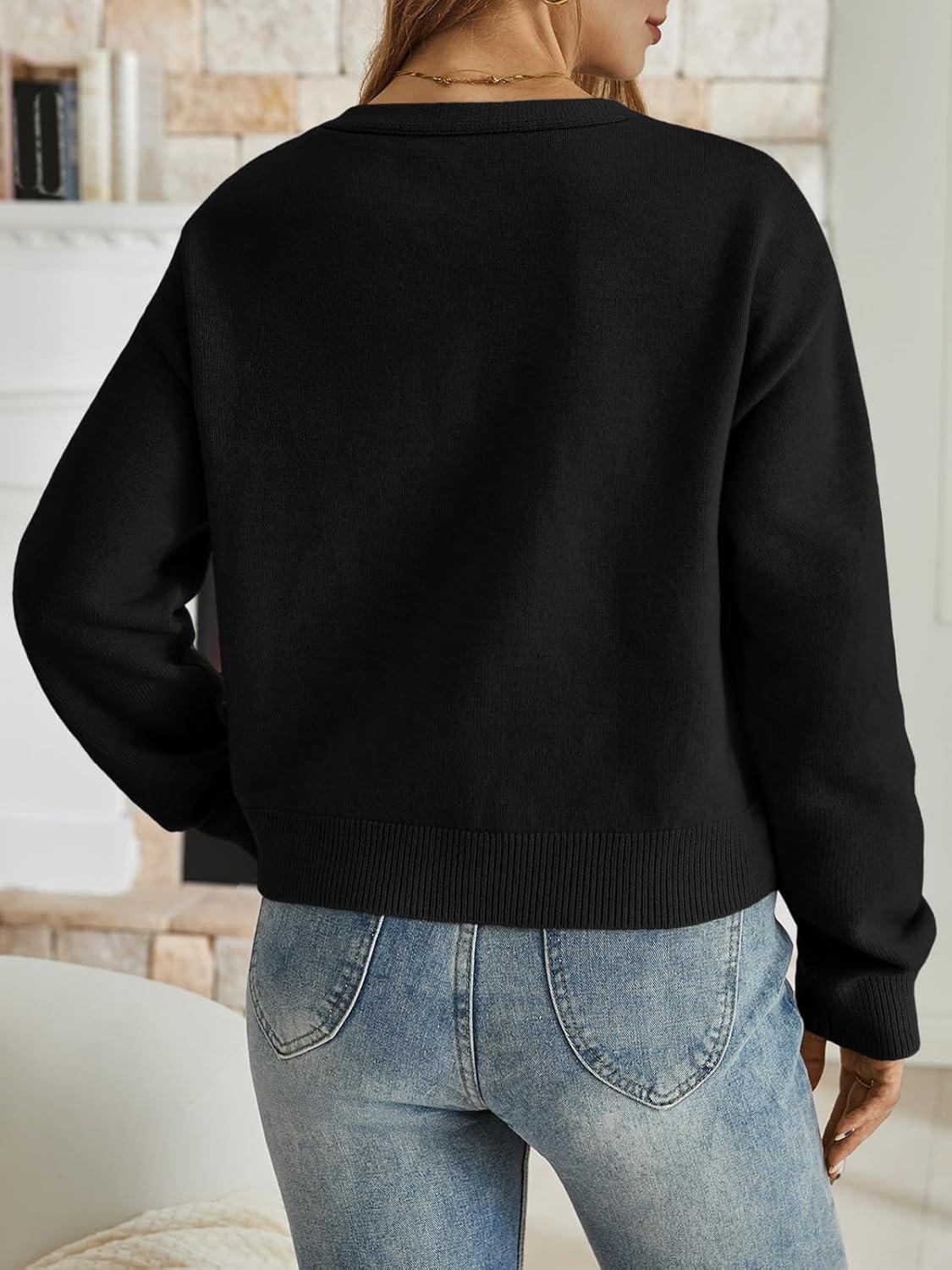 imageLILLUSORY Womens Cropped Cardigan Sweater Chunky Knit Tie Front Bow Fall Top V Neck Outfits Cute Cozy Clothes 2025 TrendyBlack