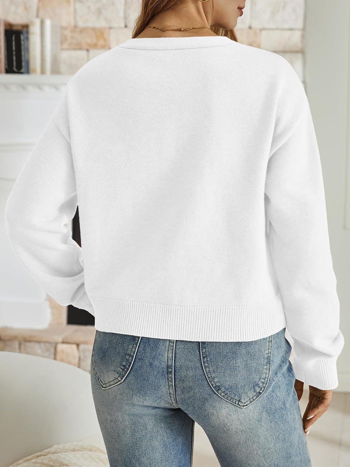 imageLILLUSORY Womens Cropped Cardigan Sweater Chunky Knit Tie Front Bow Fall Top V Neck Outfits Cute Cozy Clothes 2025 TrendyWhite