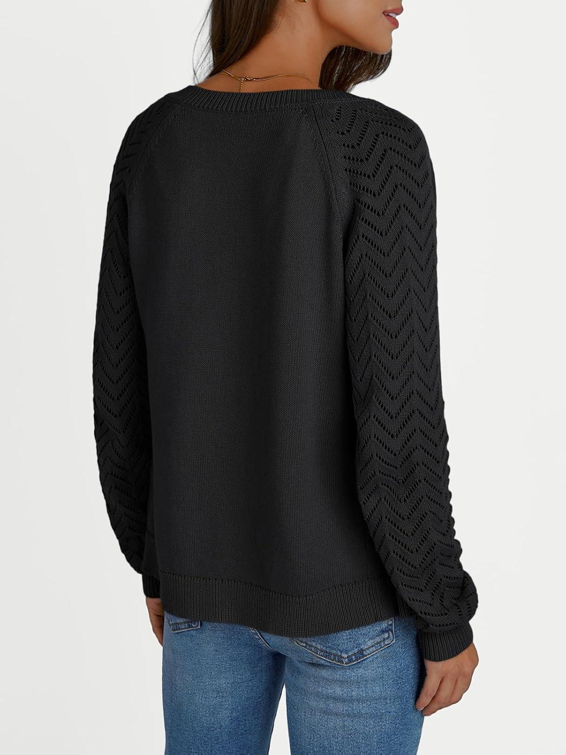 imageLILLUSORY Womens HollowedOut Crochet Cardigan Sweaters Soft Knit Lightweight Slightly Cropped SweaterBlack