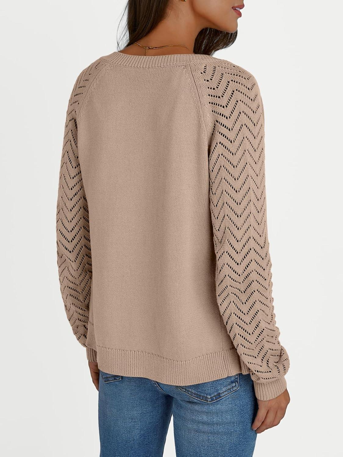 imageLILLUSORY Womens HollowedOut Crochet Cardigan Sweaters Soft Knit Lightweight Slightly Cropped SweaterLight Tan