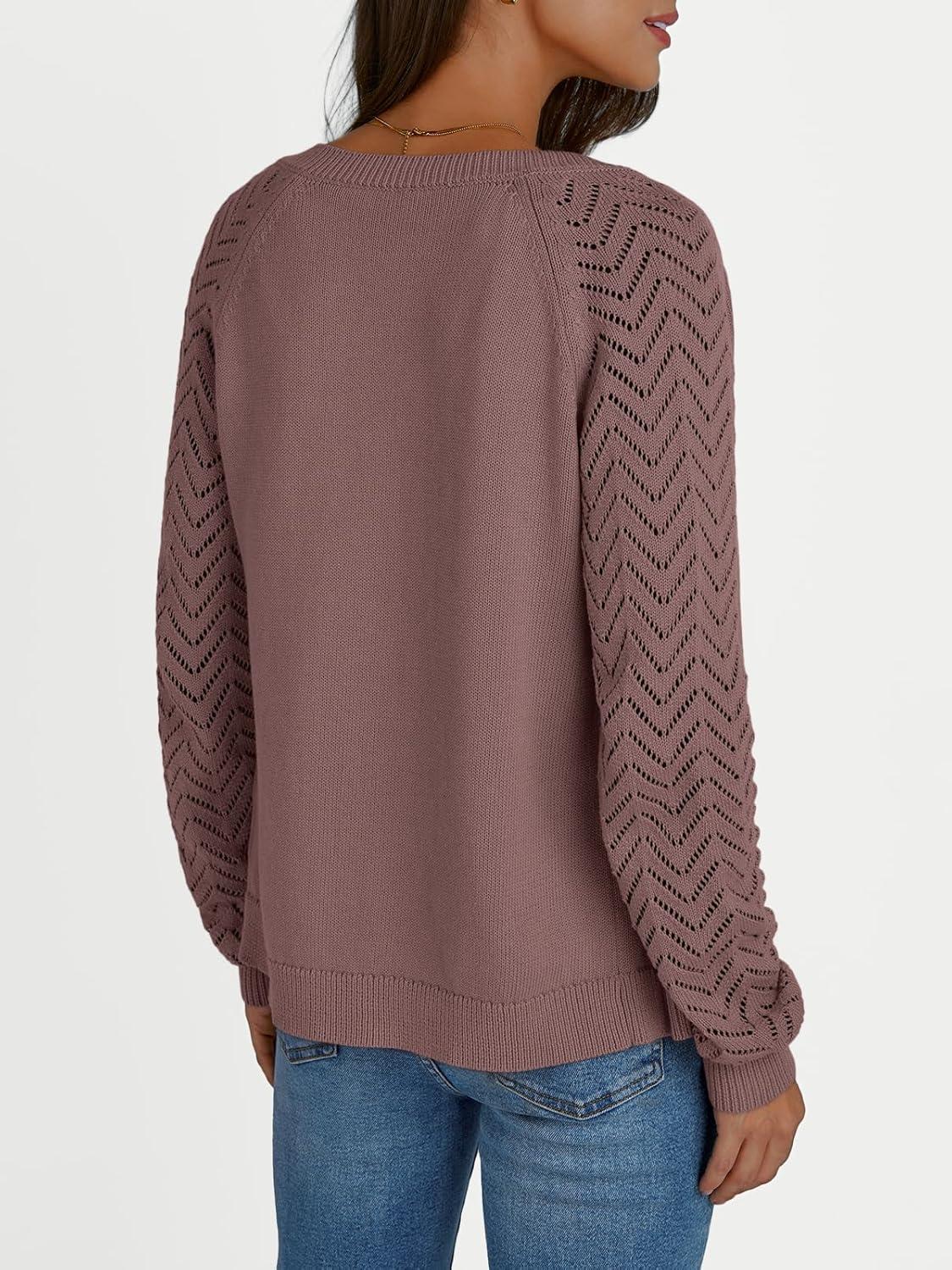 imageLILLUSORY Womens HollowedOut Crochet Cardigan Sweaters Soft Knit Lightweight Slightly Cropped SweaterNutmeg