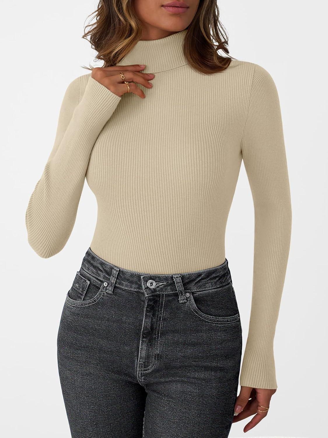 imageLILLUSORY Womens Turtleneck Ribbed Sweaters Pullover Tops Long Sleeve Winter Winter Clothes 2025Beige