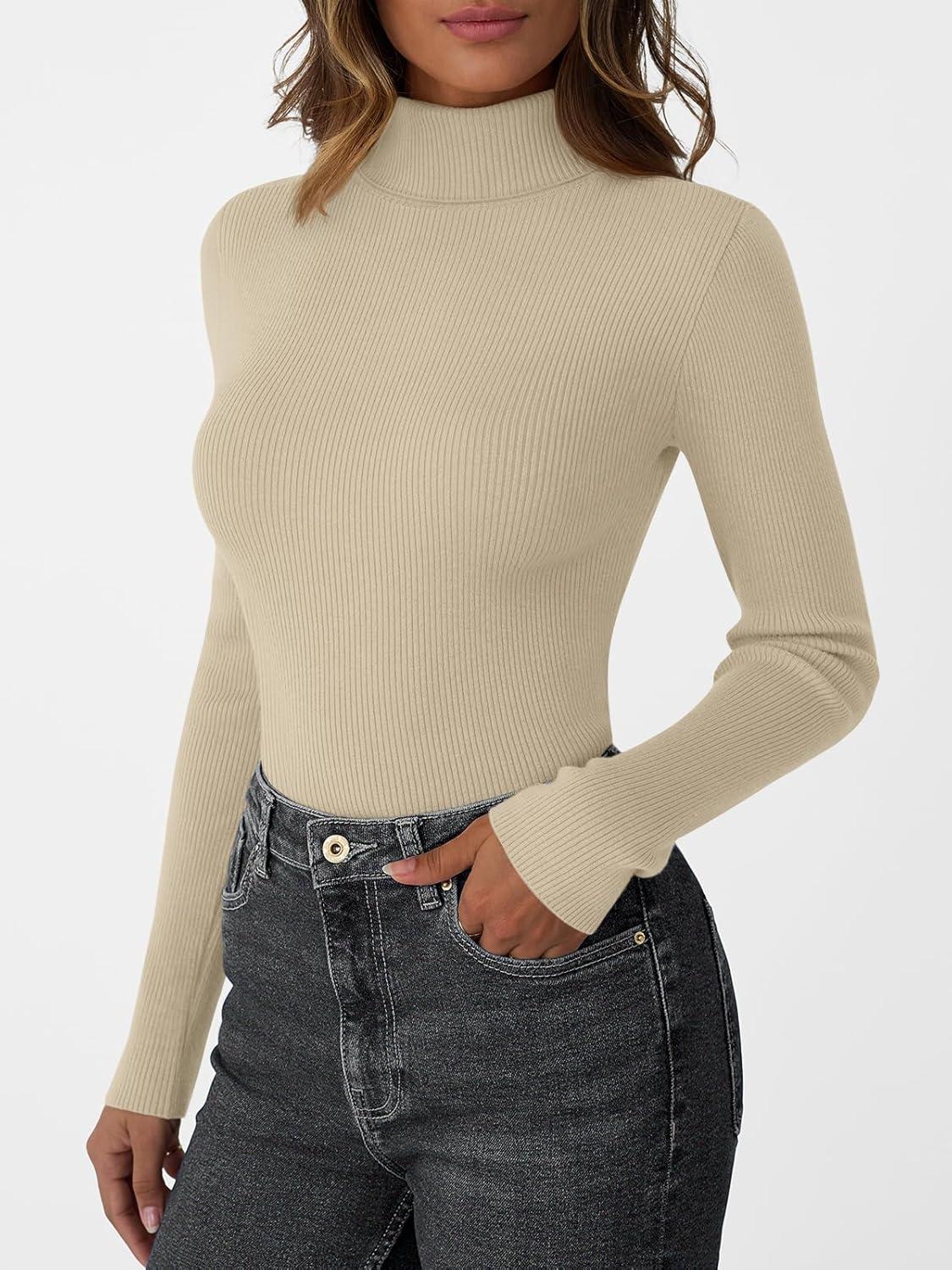 imageLILLUSORY Womens Turtleneck Ribbed Sweaters Pullover Tops Long Sleeve Winter Winter Clothes 2025Beige